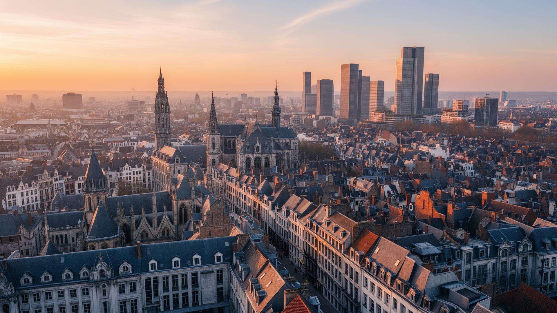 Vue aérienne de Bruxelles au coucher de soleil
